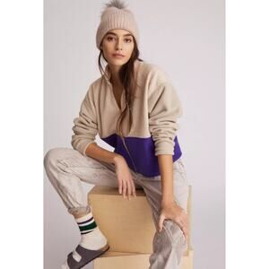 New Anthropologie DONNI Colorblocked Sherpa Jacket $324 XL Cream